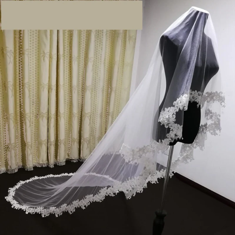 Cathedral Bridal Veil Lace Edge Wedding Veil With Hair Comb - Image 3