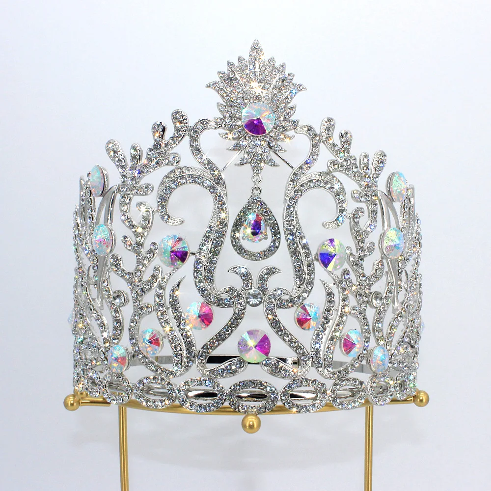 8 Inch Tall Cubic Zircon Crystal Tiara Round Pageant Crown Accessory - Image 10