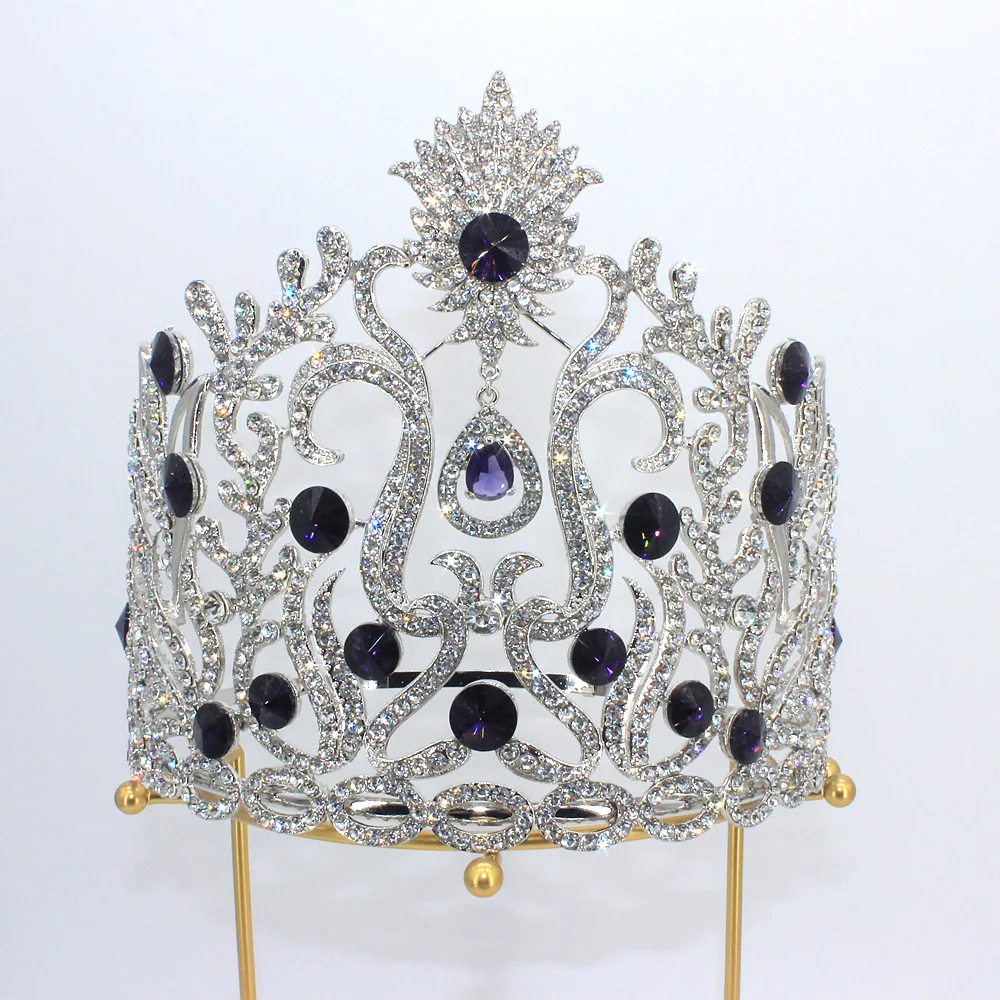 8 Inch Tall Cubic Zircon Crystal Tiara Round Pageant Crown Accessory - Image 11
