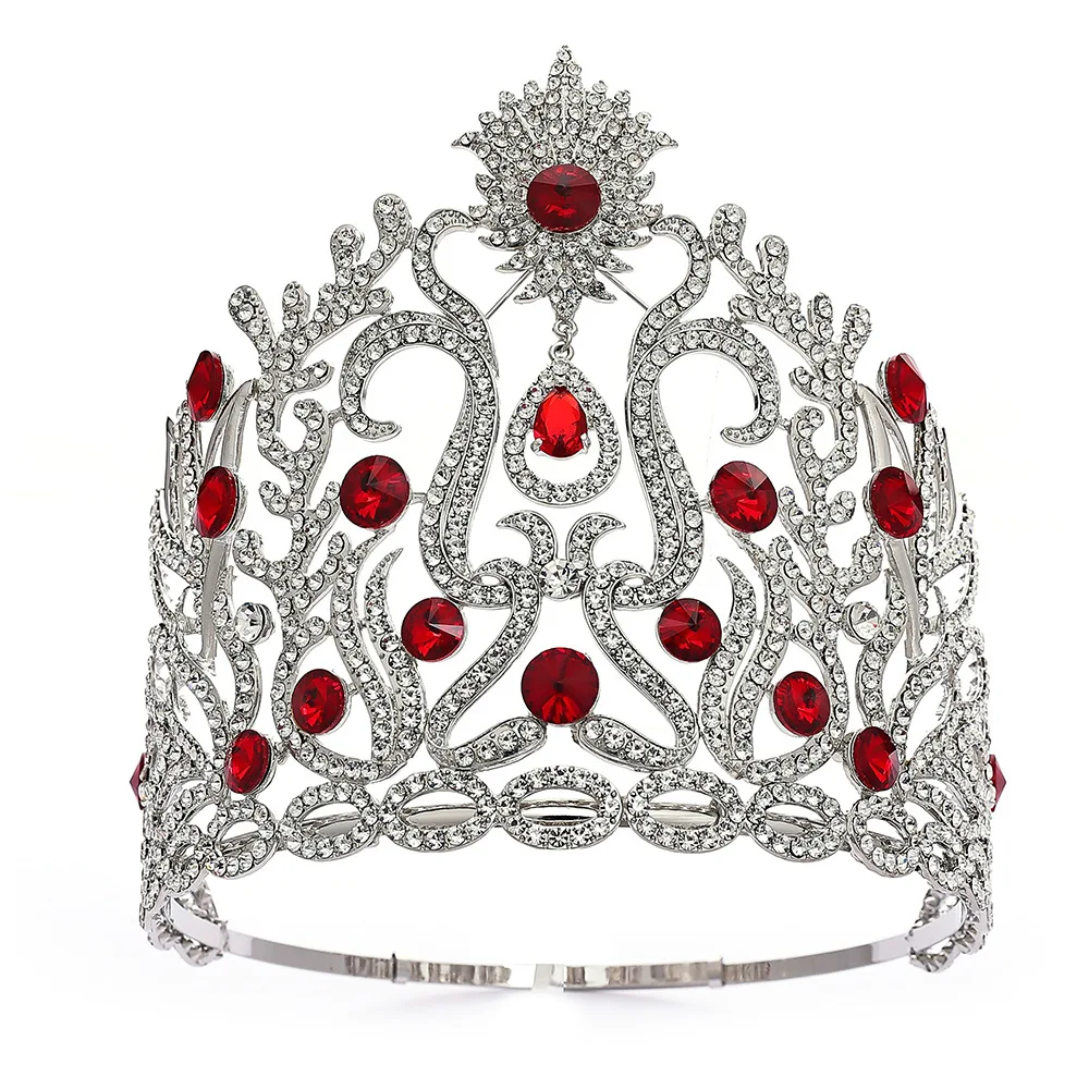 8 Inch Tall Cubic Zircon Crystal Tiara Round Pageant Crown Accessory - Image 13