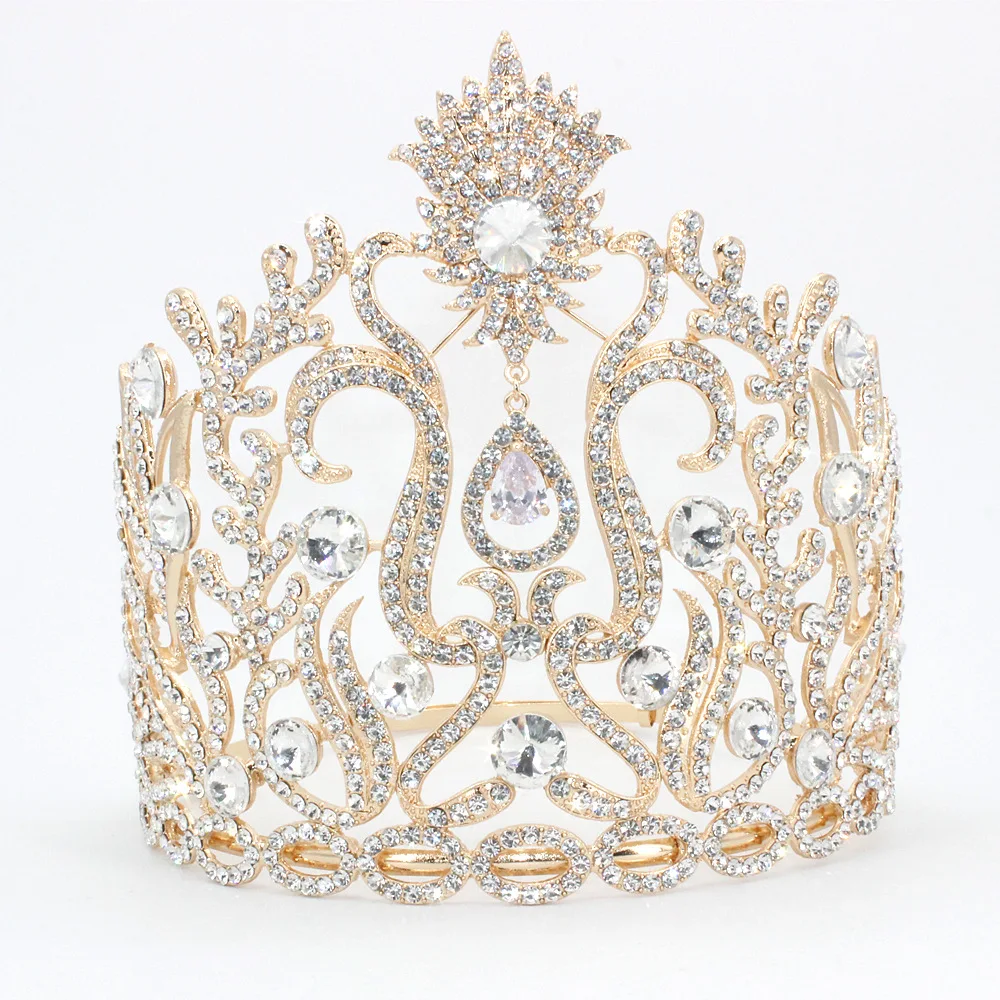 8 Inch Tall Cubic Zircon Crystal Tiara Round Pageant Crown Accessory - Image 14