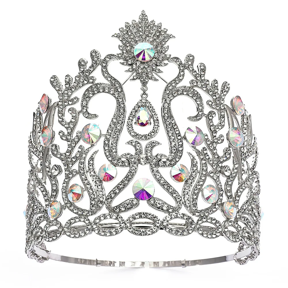 8 Inch Tall Cubic Zircon Crystal Tiara Round Pageant Crown Accessory - Image 3