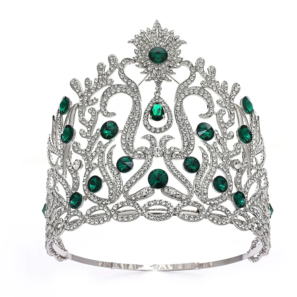 8 Inch Tall Cubic Zircon Crystal Tiara Round Pageant Crown Accessory - Image 4