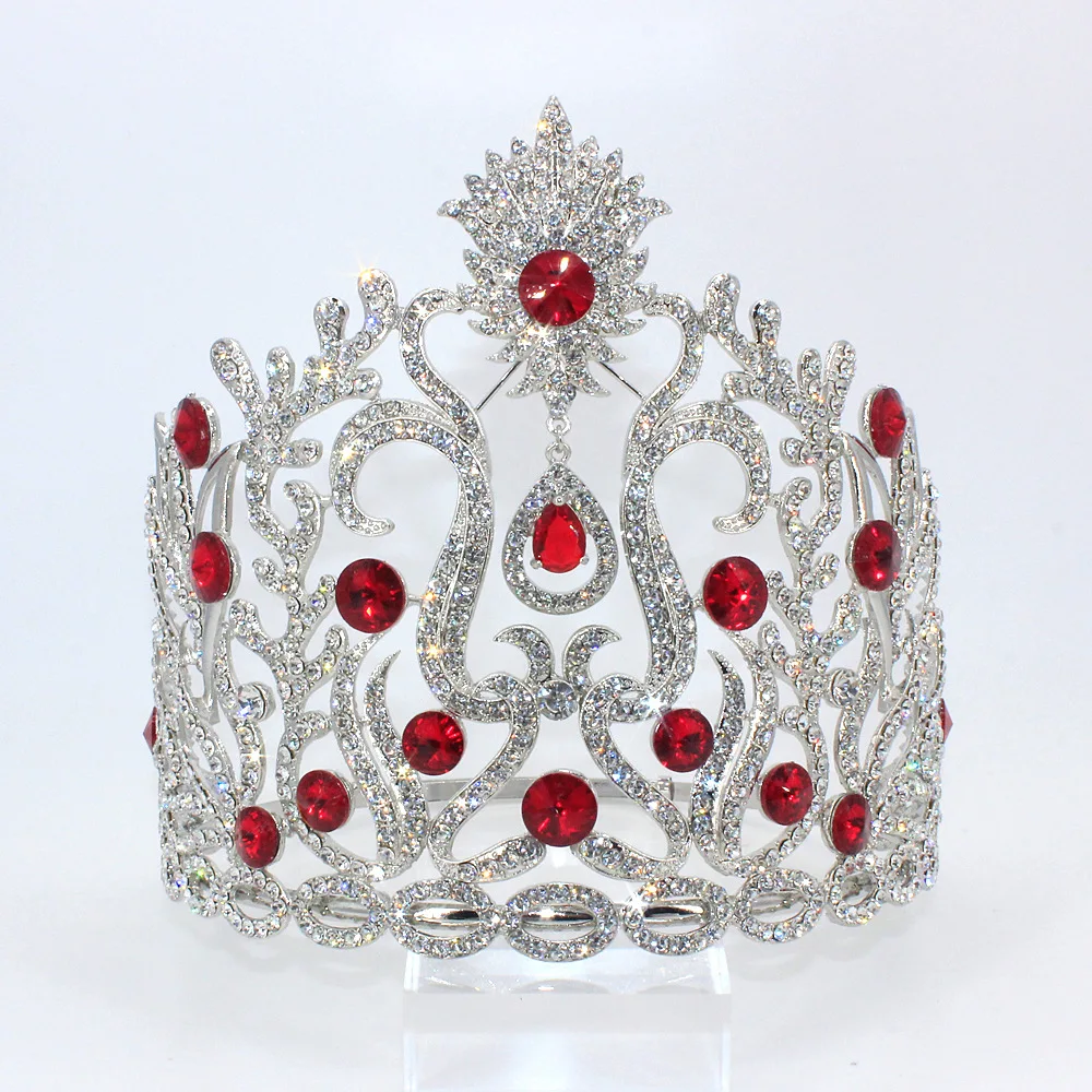 8 Inch Tall Cubic Zircon Crystal Tiara Round Pageant Crown Accessory - Image 6