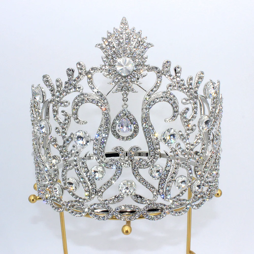 8 Inch Tall Cubic Zircon Crystal Tiara Round Pageant Crown Accessory - Image 7