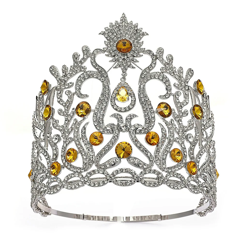 8 Inch Tall Cubic Zircon Crystal Tiara Round Pageant Crown Accessory - Image 9