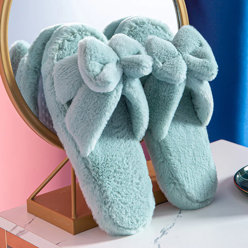Bowknot Plush Slippers Plush Cotton Slippers - Image 6