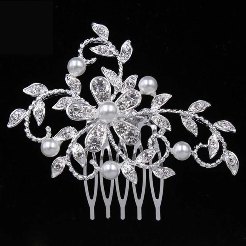 Bridal Hair Comb Pearl Crystal Metal Wedding Hair Accessory - Image 22