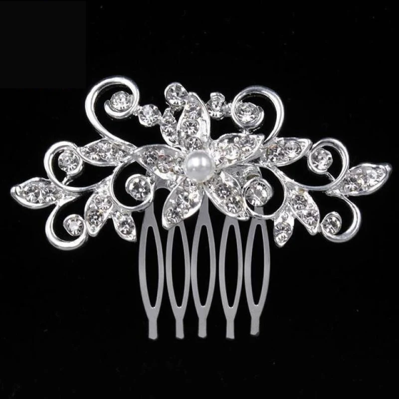 Bridal Hair Comb Pearl Crystal Metal Wedding Hair Accessory - Image 4
