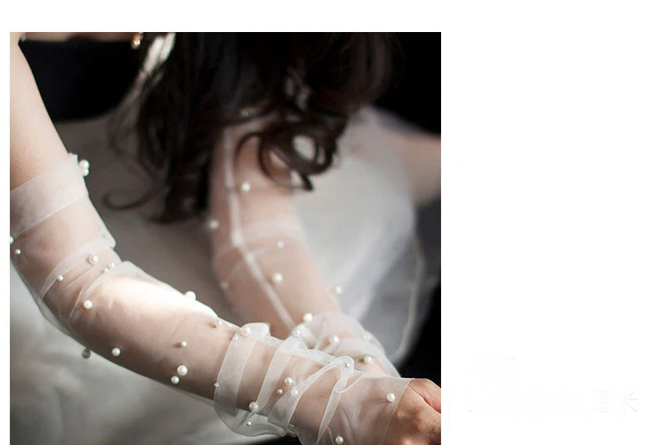 Bridal Wedding Dress Pearl Mesh Gloves White Yarn - Image 4