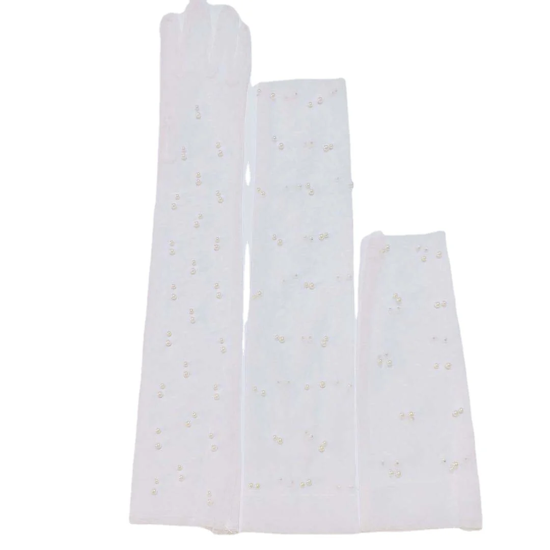Bridal Wedding Dress Pearl Mesh Gloves White Yarn - Image 6