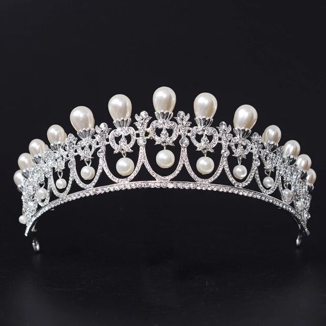 Crystal Pearl Wedding Tiara Bridal Crown Hair Accessory - Image 3