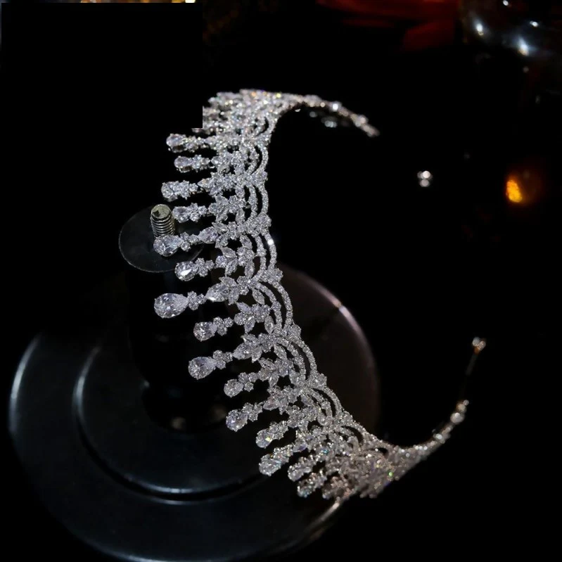 Tiara Crown Cubic Zirconia Crystal Wedding Hair Accessory - Image 3