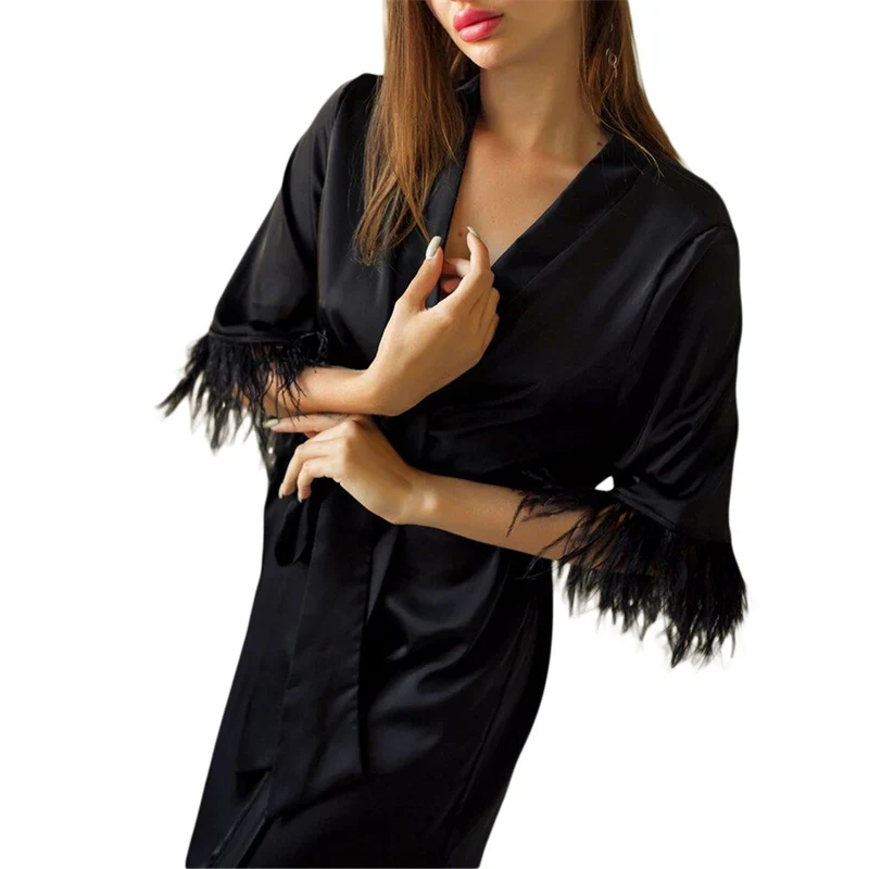 European And American Fashion Satin Smooth Feather Pajamas - Image 3