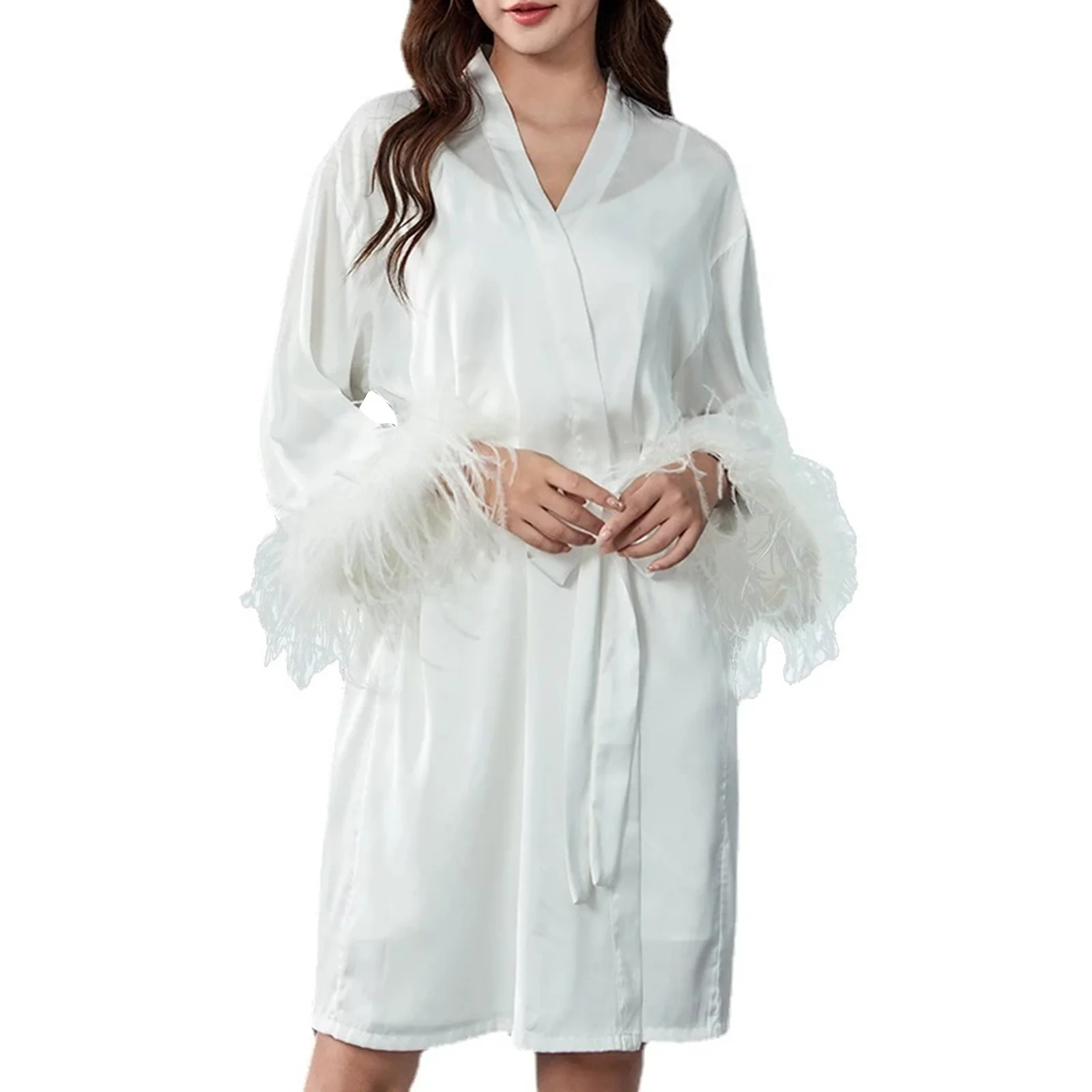 European And American Fashion Satin Smooth Feather Pajamas - Image 5