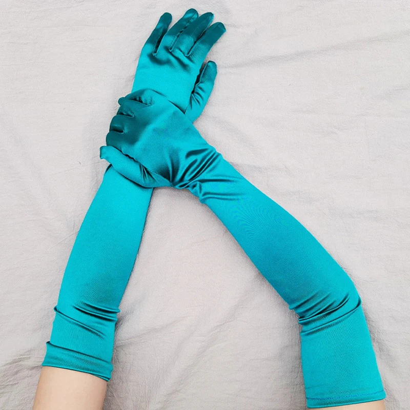 Long Satin Elastic Etiquette Gloves Full Finger Driving Glove - Image 13