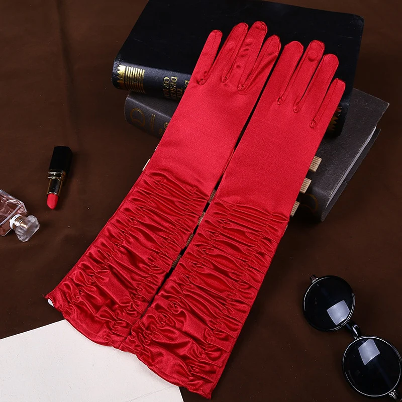 Long Satin Elastic Etiquette Gloves Full Finger Driving Glove - Image 17