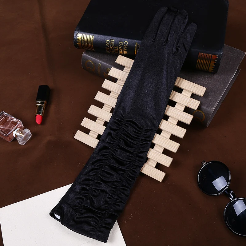 Long Satin Elastic Etiquette Gloves Full Finger Driving Glove - Image 18