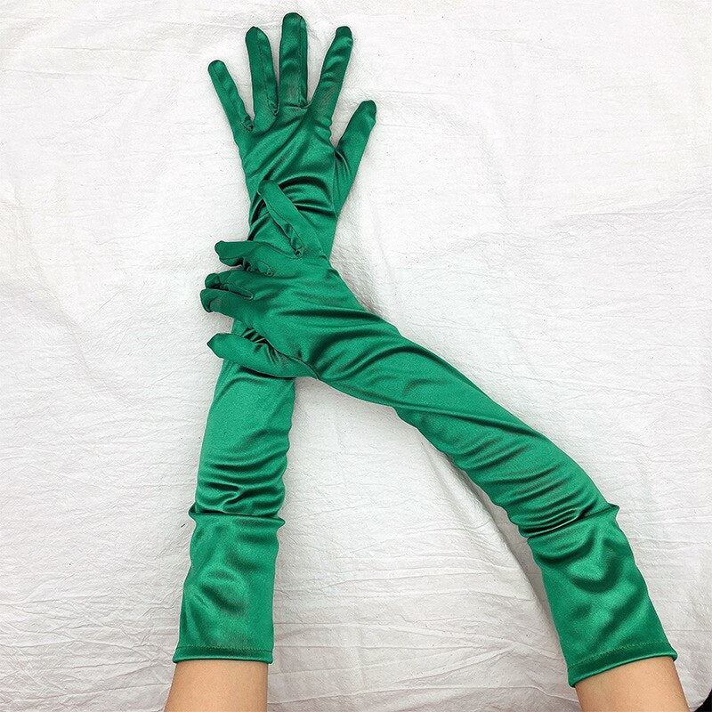 Long Satin Elastic Etiquette Gloves Full Finger Driving Glove - Image 20
