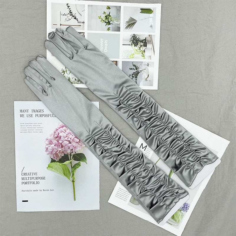 Long Satin Elastic Etiquette Gloves Full Finger Driving Glove - Image 22