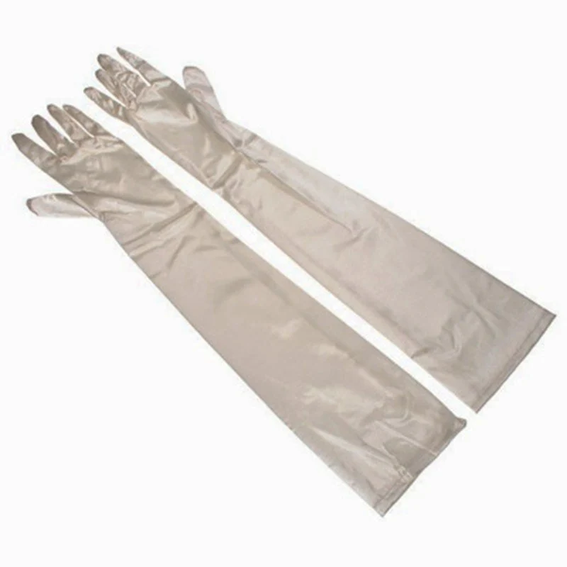 Long Satin Elastic Etiquette Gloves Full Finger Driving Glove - Image 26