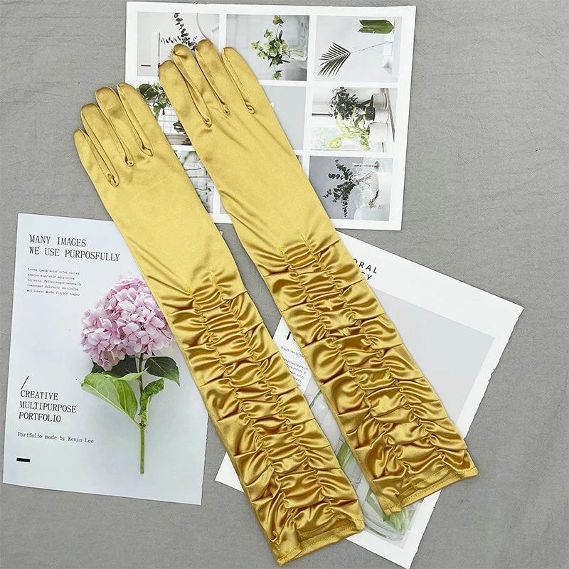 Long Satin Elastic Etiquette Gloves Full Finger Driving Glove - Image 29