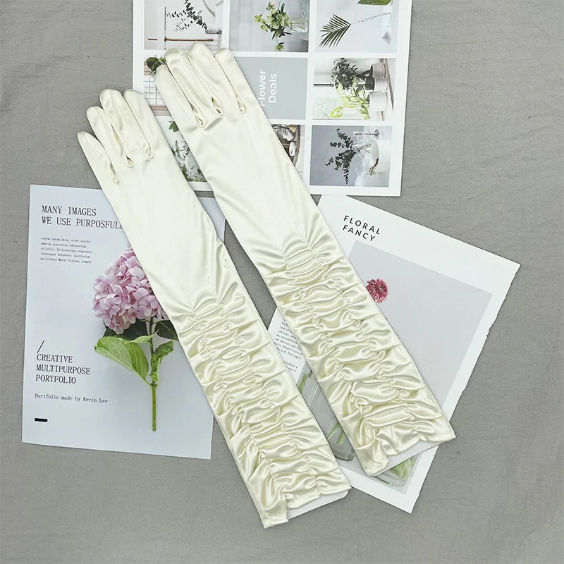 Long Satin Elastic Etiquette Gloves Full Finger Driving Glove - Image 3