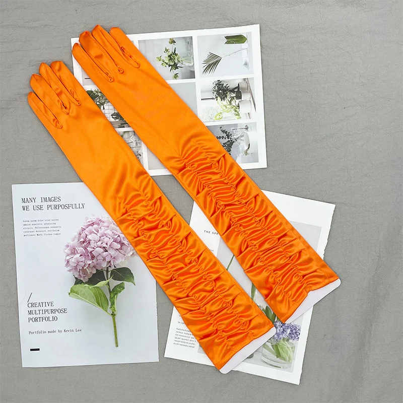 Long Satin Elastic Etiquette Gloves Full Finger Driving Glove - Image 30