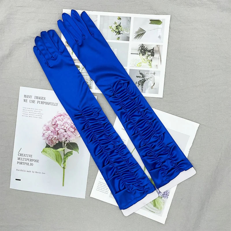 Long Satin Elastic Etiquette Gloves Full Finger Driving Glove - Image 31