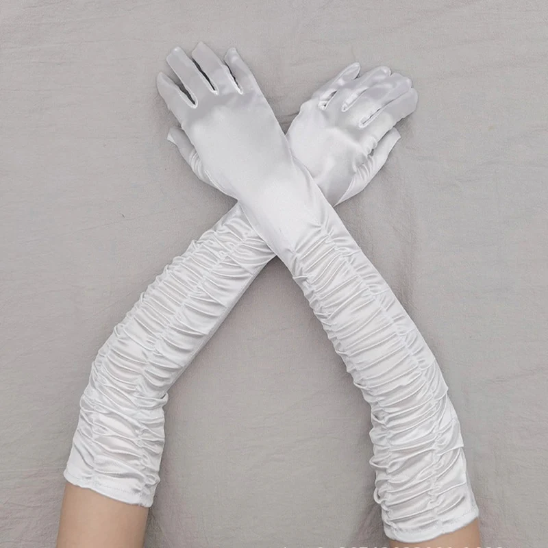 Long Satin Elastic Etiquette Gloves Full Finger Driving Glove - Image 34