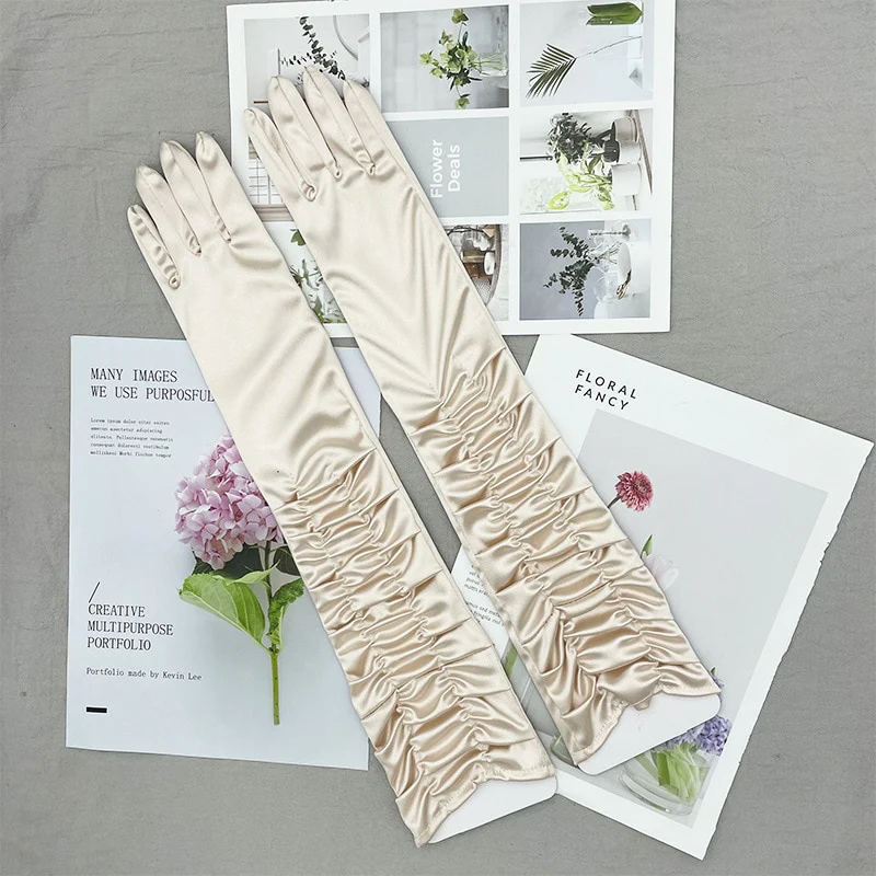 Long Satin Elastic Etiquette Gloves Full Finger Driving Glove - Image 37