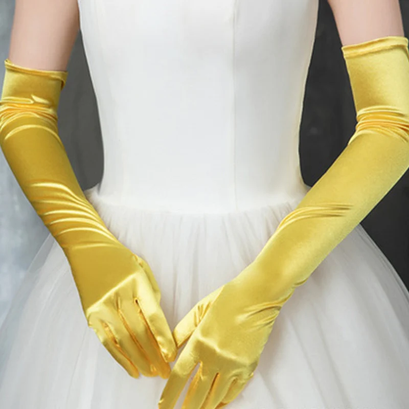 Long Satin Elastic Etiquette Gloves Full Finger Driving Glove - Image 40