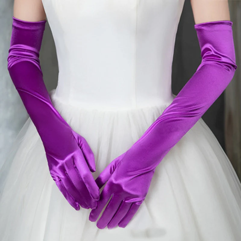 Long Satin Elastic Etiquette Gloves Full Finger Driving Glove - Image 41