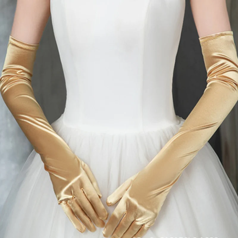 Long Satin Elastic Etiquette Gloves Full Finger Driving Glove - Image 42