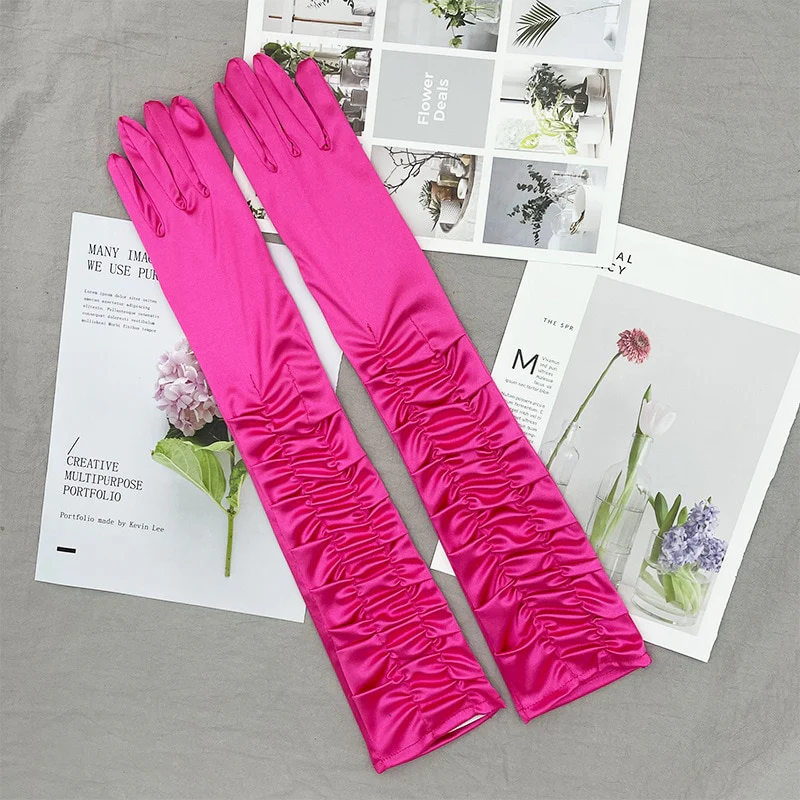 Long Satin Elastic Etiquette Gloves Full Finger Driving Glove - Image 5