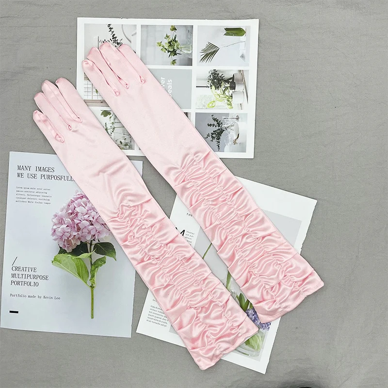 Long Satin Elastic Etiquette Gloves Full Finger Driving Glove - Image 7