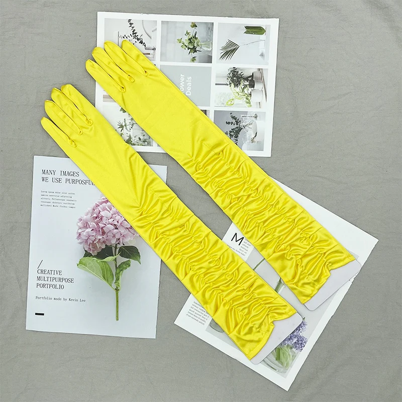 Long Satin Elastic Etiquette Gloves Full Finger Driving Glove - Image 8