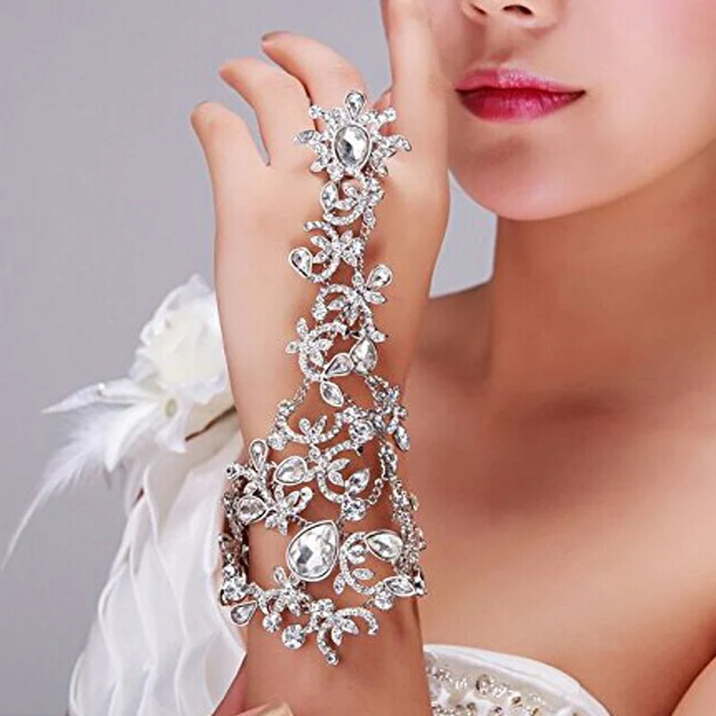 Luxury Elegant Crystal Rhinestones Bridal Bracelet Glove - Image 3