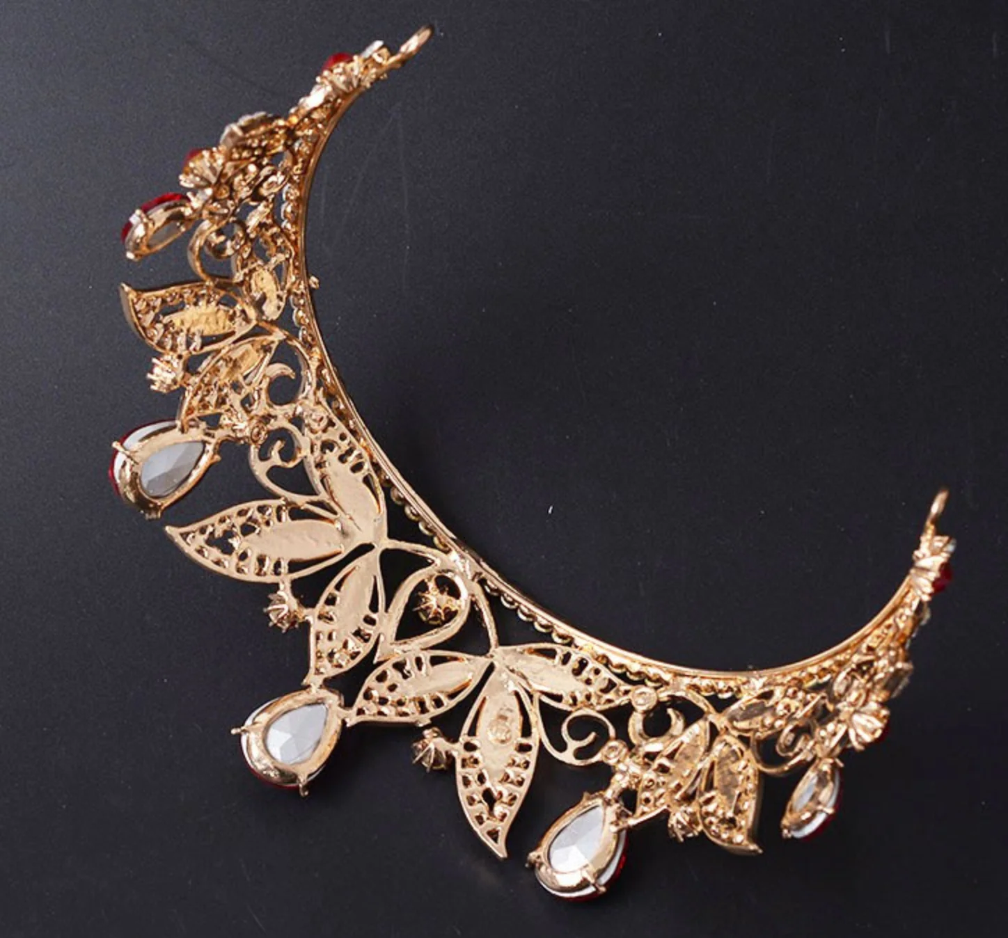 Metal Leaf Crystal Wedding Tiara Bridal Crown Hair Accessory - Image 10