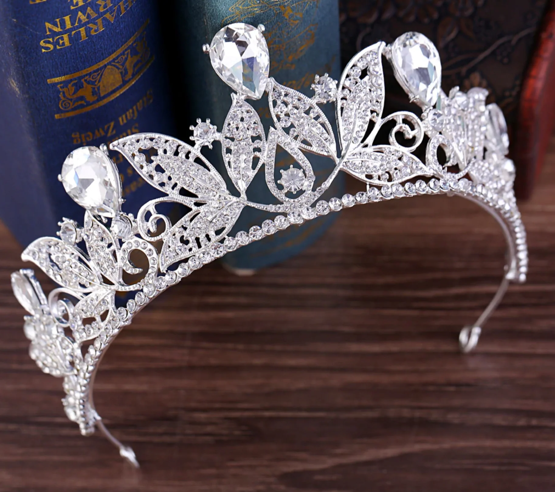 Metal Leaf Crystal Wedding Tiara Bridal Crown Hair Accessory - Image 11