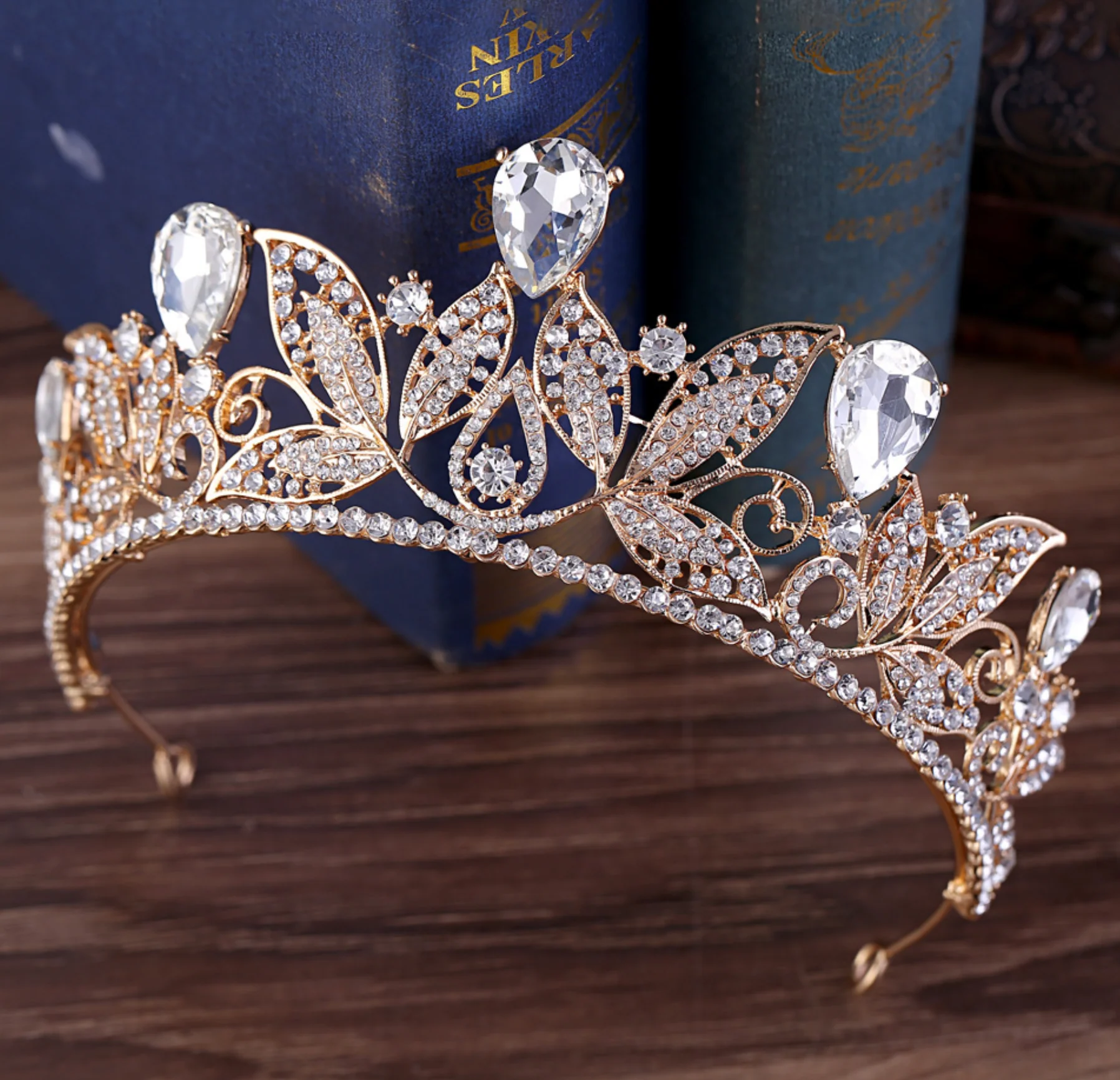 Metal Leaf Crystal Wedding Tiara Bridal Crown Hair Accessory - Image 12