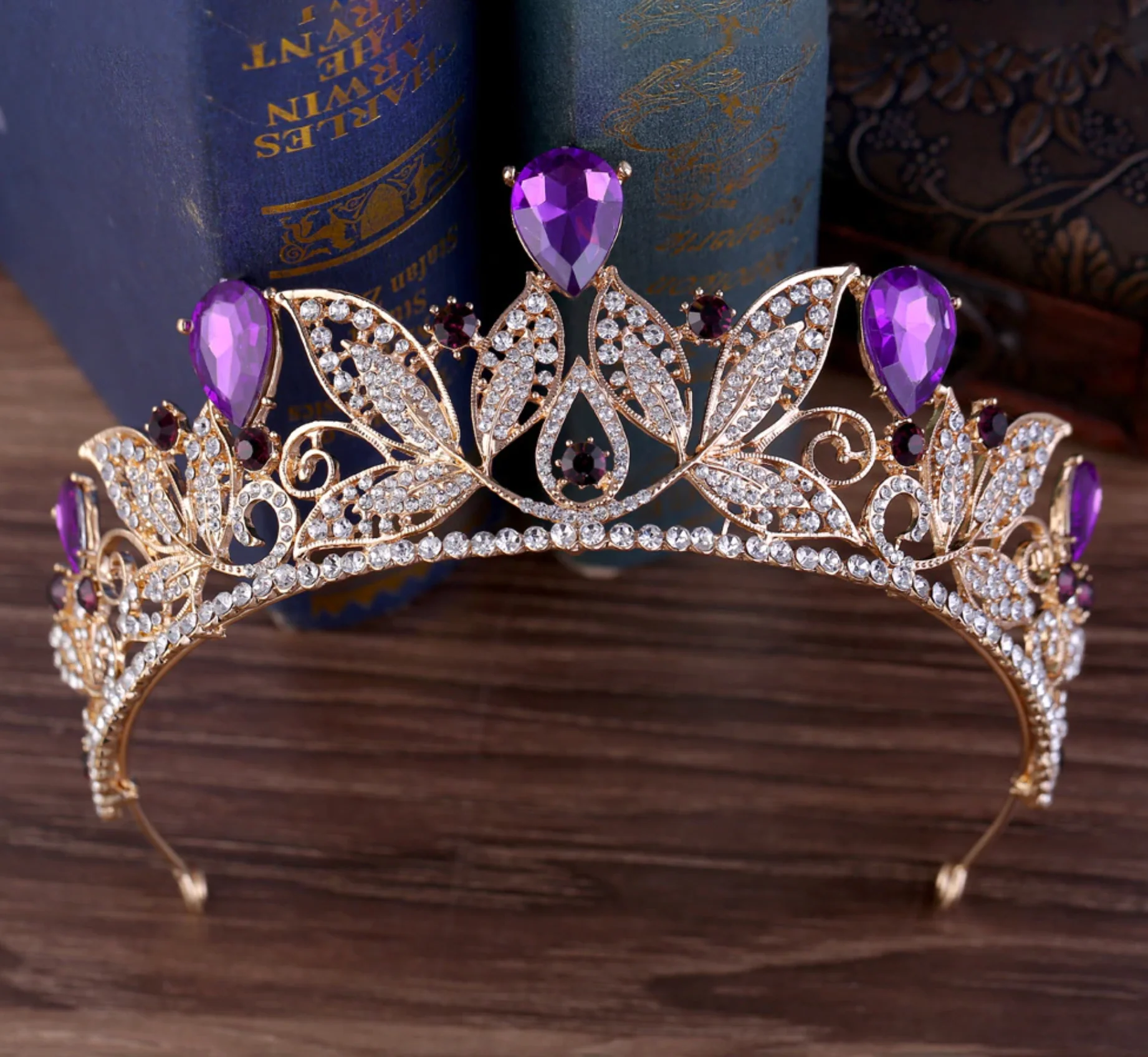 Metal Leaf Crystal Wedding Tiara Bridal Crown Hair Accessory - Image 13