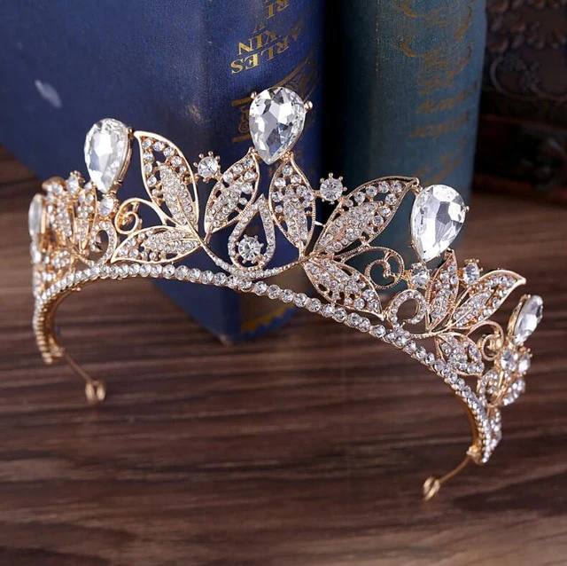Metal Leaf Crystal Wedding Tiara Bridal Crown Hair Accessory - Image 3