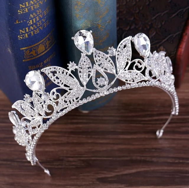 Metal Leaf Crystal Wedding Tiara Bridal Crown Hair Accessory - Image 6