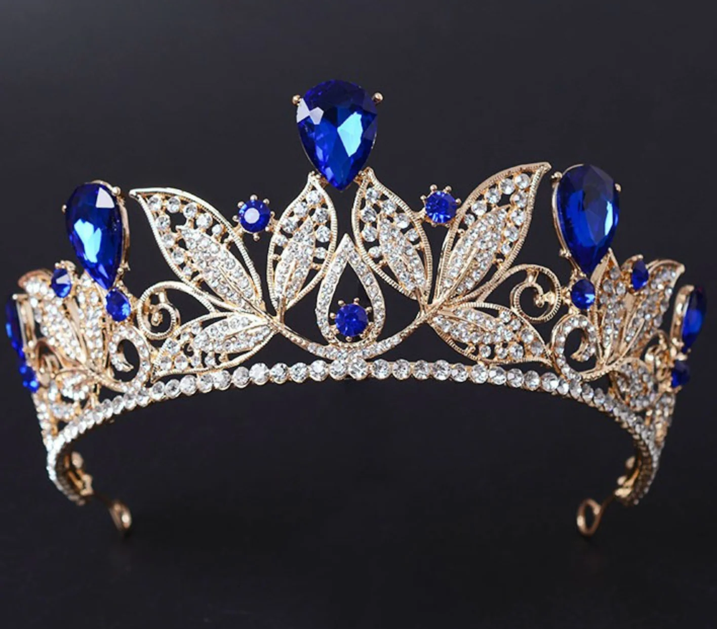 Metal Leaf Crystal Wedding Tiara Bridal Crown Hair Accessory - Image 8