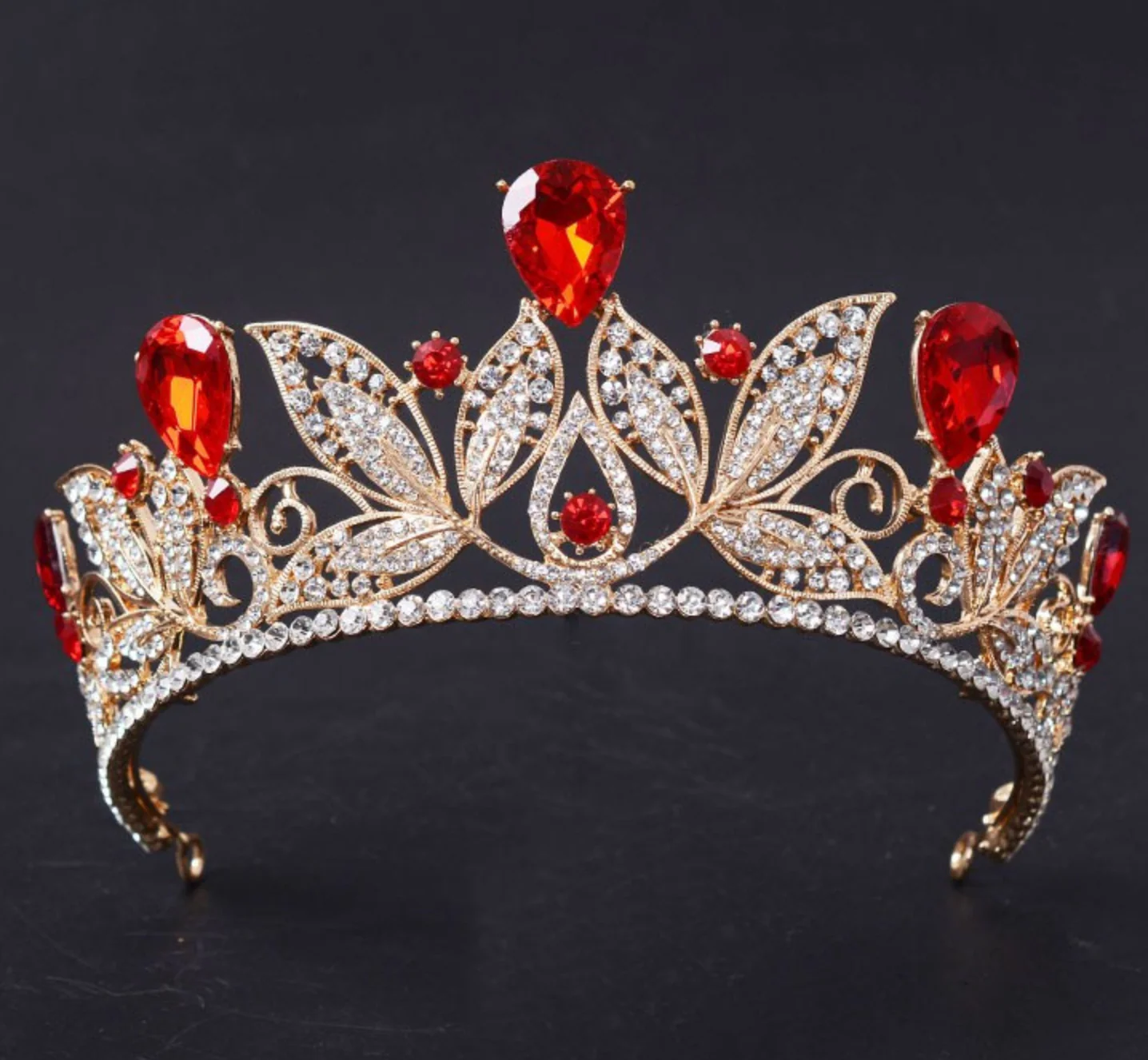 Metal Leaf Crystal Wedding Tiara Bridal Crown Hair Accessory - Image 9