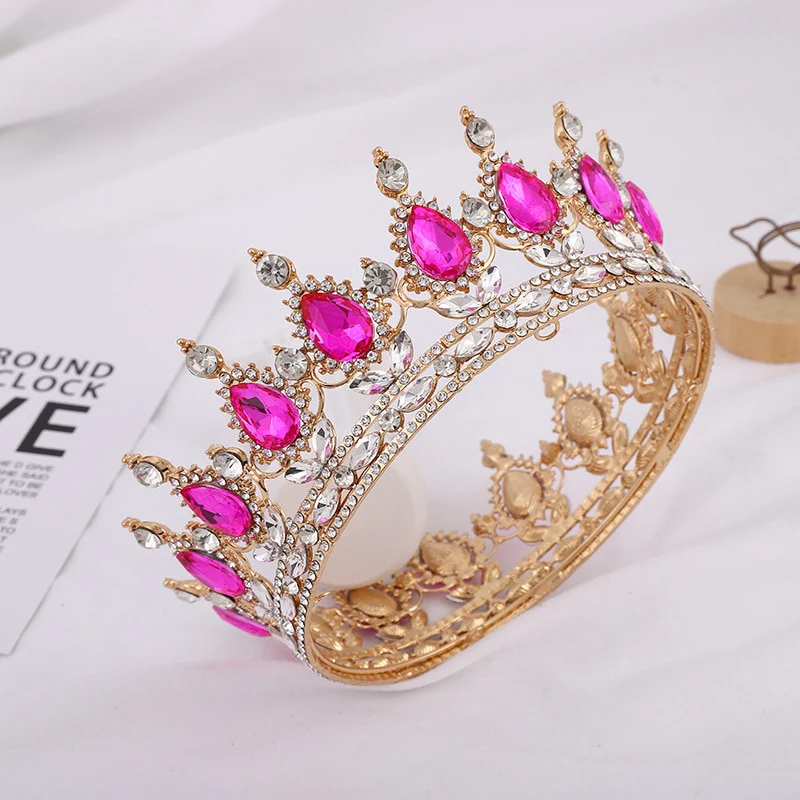 Round Crown Vintage Crystal Royal Queen King Hair Accessories - Image 12