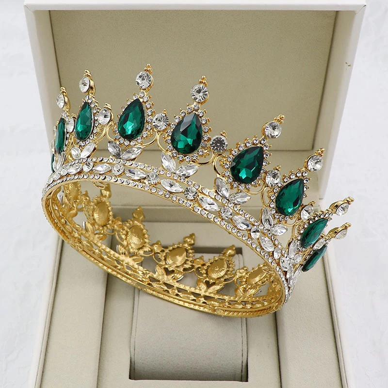 Round Crown Vintage Crystal Royal Queen King Hair Accessories - Image 15