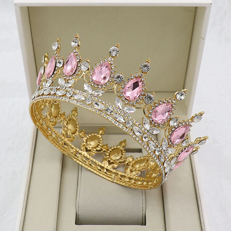 Round Crown Vintage Crystal Royal Queen King Hair Accessories - Image 16