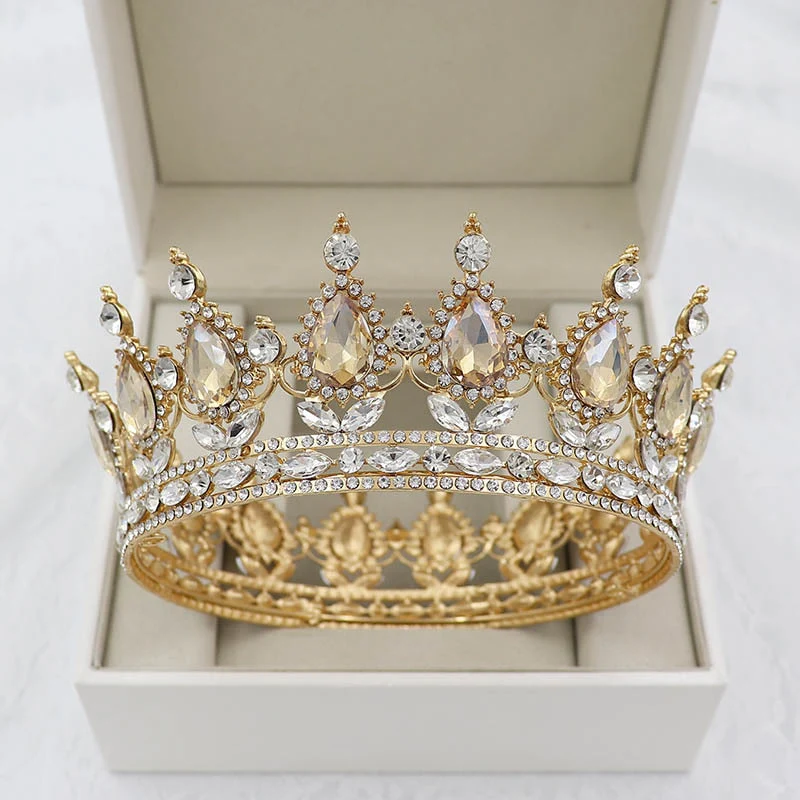 Round Crown Vintage Crystal Royal Queen King Hair Accessories - Image 18